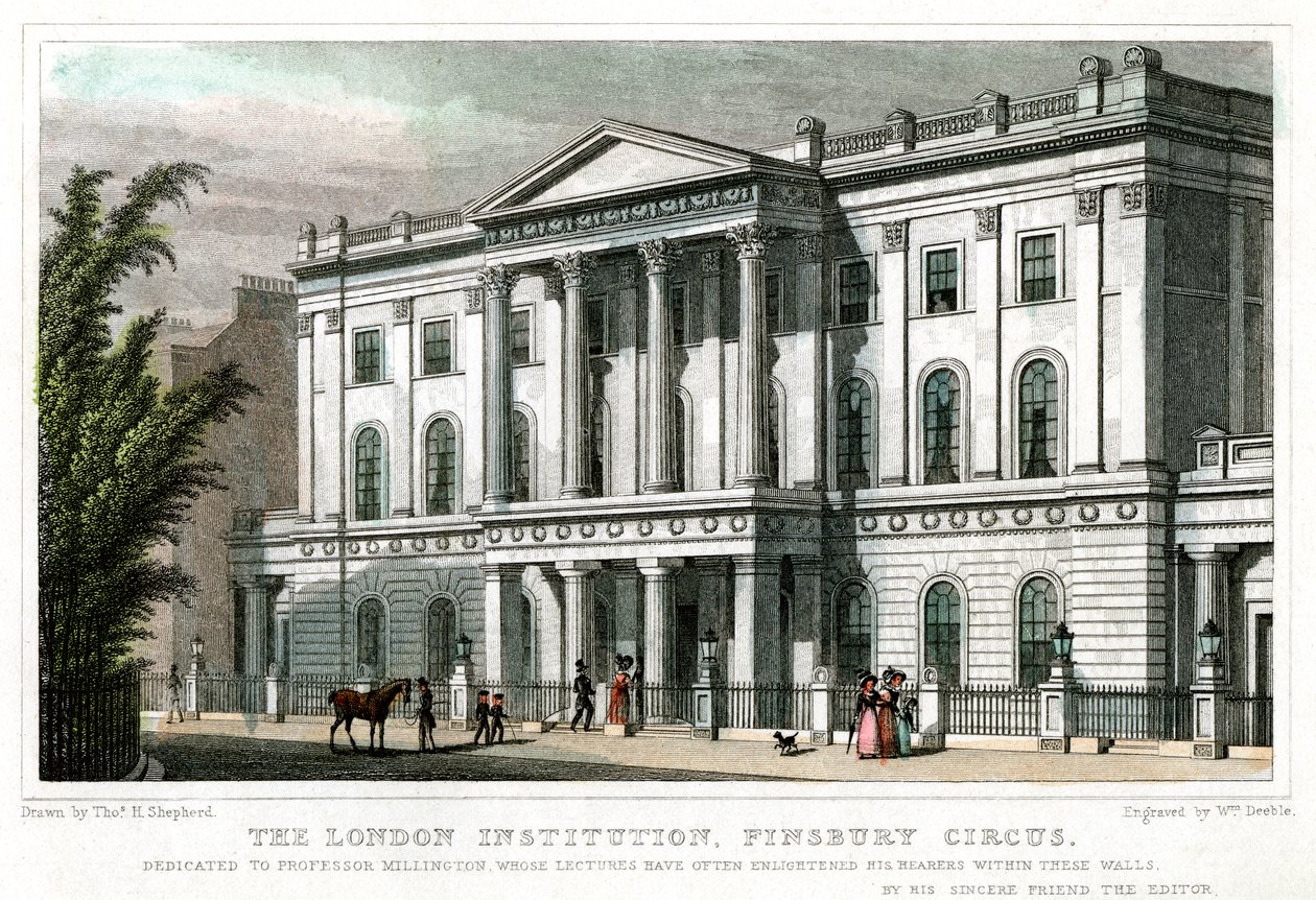 The London Institution, Finsbury Circus, Londyn, 1827. autorstwa William Deeble