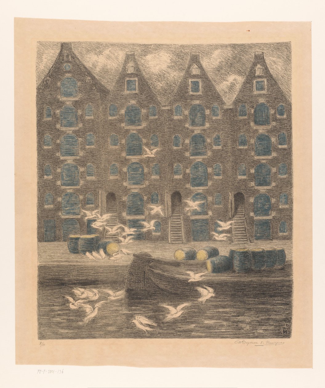 Magazyny na Brouwersgracht w Amsterdamie autorstwa William Degouve de Nuncques (signed by artist)