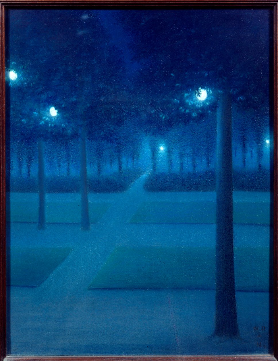 Noc w Parc Royal de Bruxelles. Obraz pastelowy Williama Degouves de Nuncques (1867-1935) (ec.belg) 1897 Nd. 0,65x0,5 m Paryż, musee d