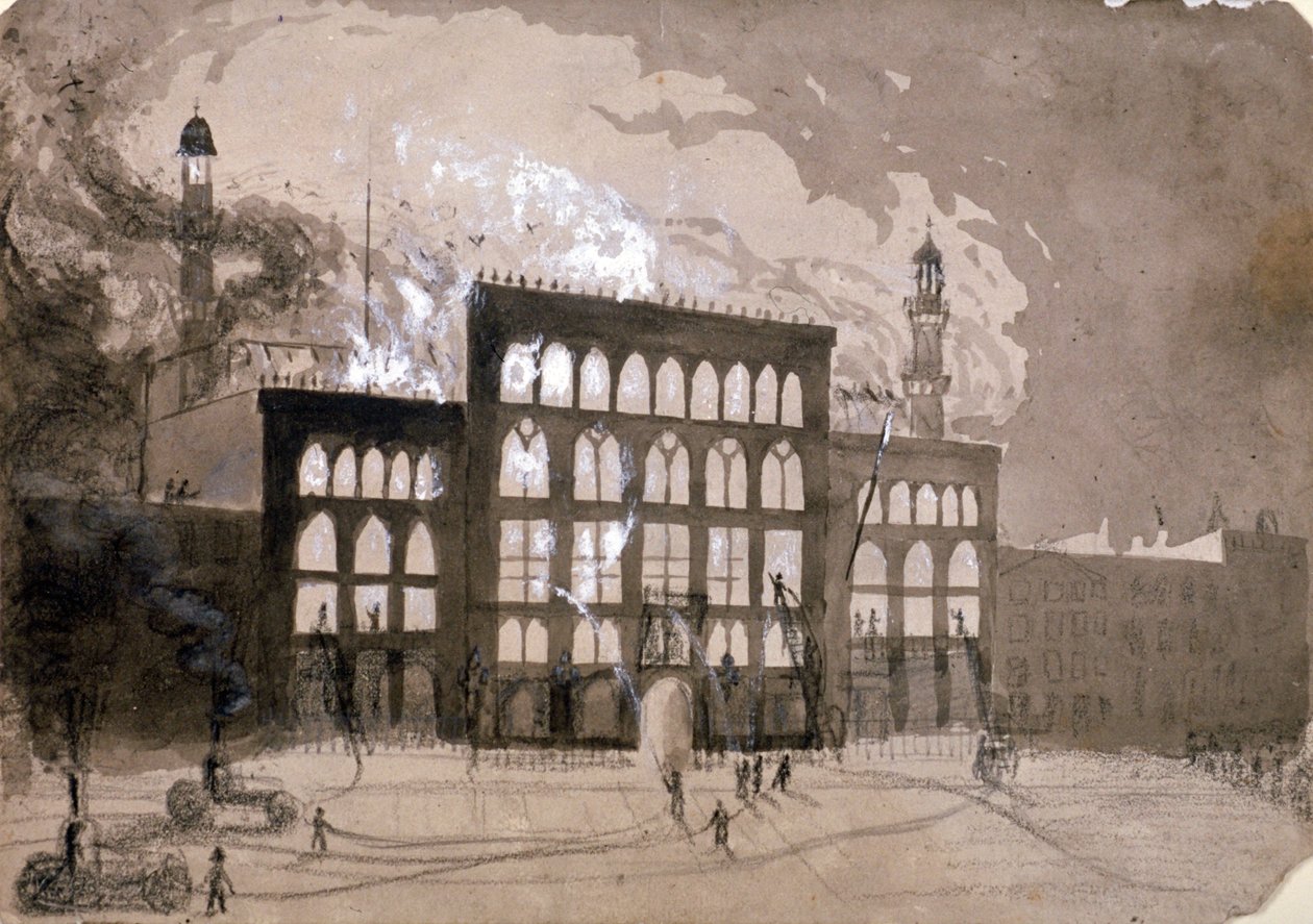 Pożar w teatrze Alhambra, Leicester Square, Londyn, 1882 1883 autorstwa William Dickes