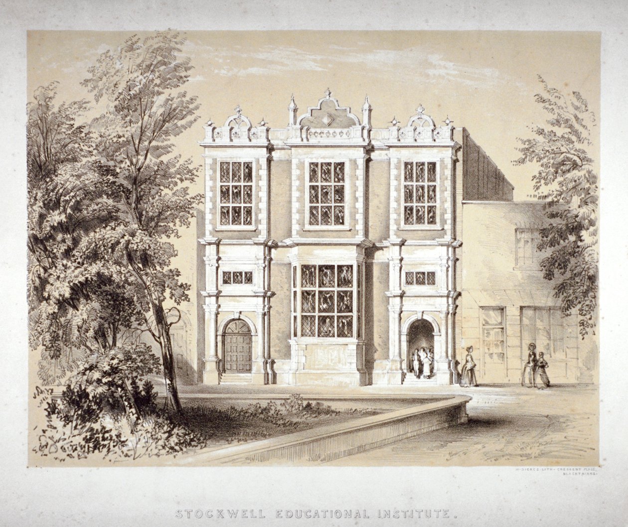 Stockwell Educational Institute, Stockwell, Lambeth, Londyn, c1860 autorstwa William Dickes