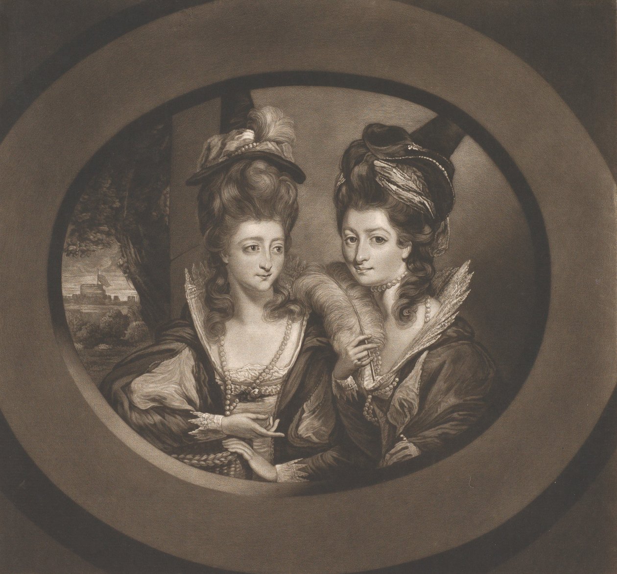 Pani Gwyn i pani Bunbury w postaciach Wesołych żon z Windsor, 1780.. autorstwa William Dickinson