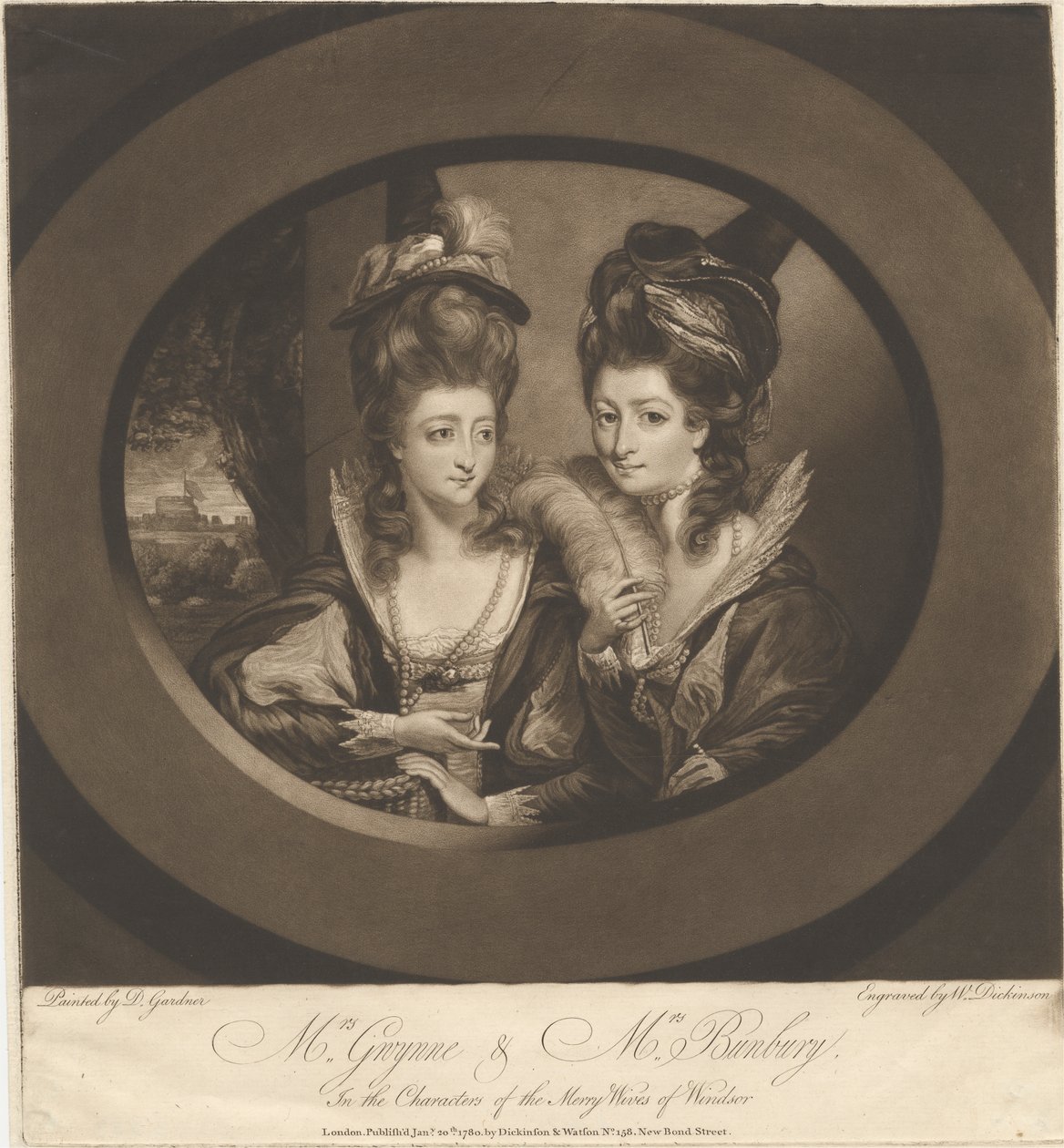 Pani Gwynne i pani Bunbury w postaciach Wesołych kumoszek z Windsoru autorstwa William Dickinson