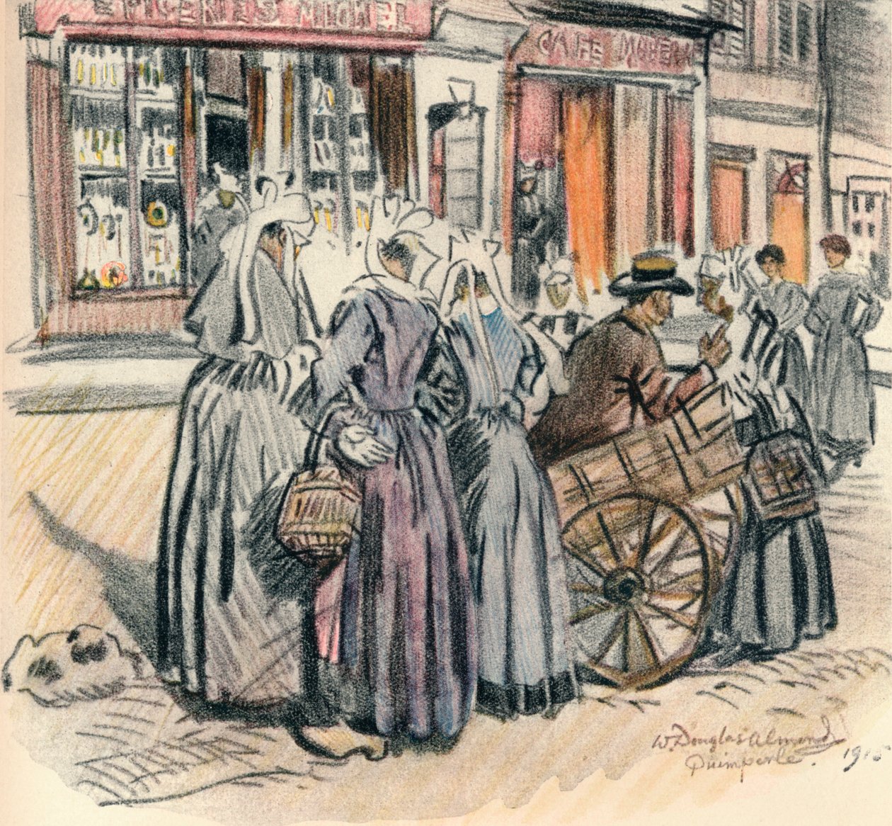 Uliczna plotka, Quimperle, 1915 autorstwa William Douglas Almond