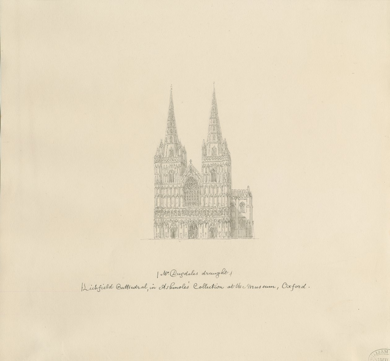 Katedra w Lichfield - front zachodni: rysunek piórem, bd [?koniec XVII w.] (rysunek) autorstwa William Dugdale