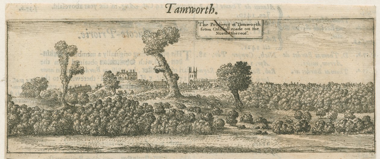 Tamworth - Panorama: miedzioryt i [XVII w.] autorstwa William Dugdale