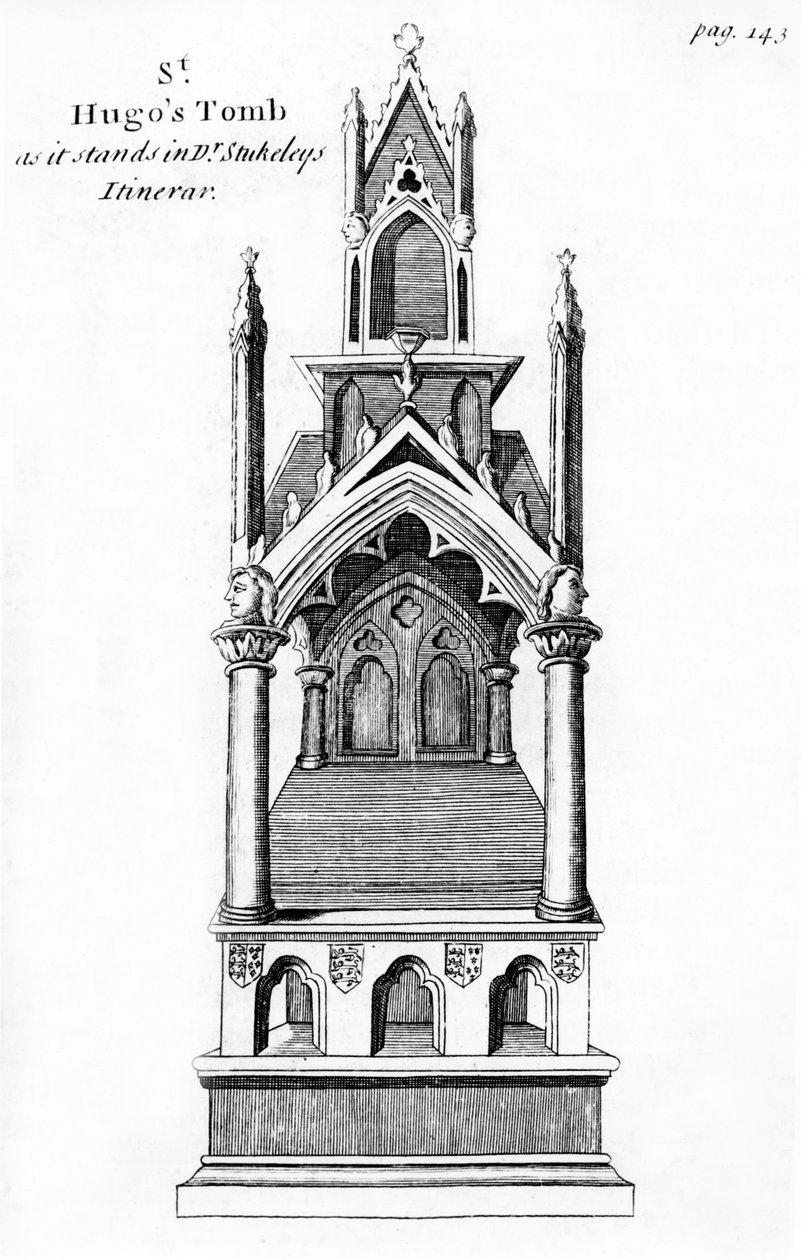 Grób Little Saint Hugh of Lincoln, z Anglia Judaica autorstwa De Blessiers Tovey, opublikowany w Oksfordzie, 1738 autorstwa William Dugdale