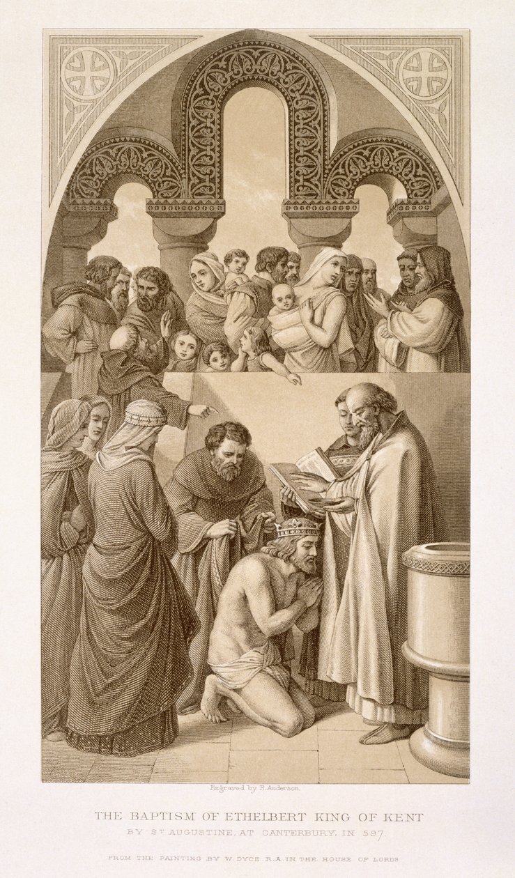 Chrzest króla Kentu Ethelberta (ok. 552-616) przez św. Augustyna w Canterbury w 597 r., z "Illustrations of English and Scottish History" tom I autorstwa William Dyce