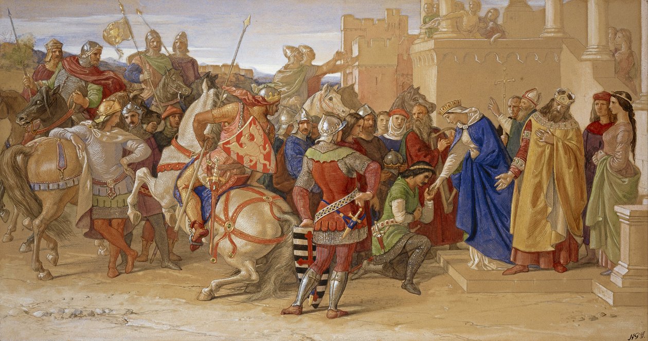 Rycerze Okrągłego Stołu wyruszają na poszukiwanie Świętego Graala, 1849 autorstwa William Dyce