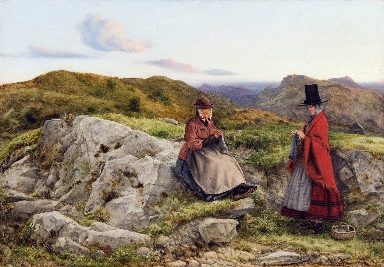 Walijski krajobraz z dwiema kobietami robiącymi na drutach autorstwa William Dyce