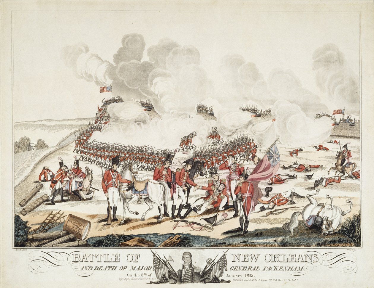 Bitwa o Nowy Orlean i śmierć generała dywizji Packenham autorstwa William Edward (after) West