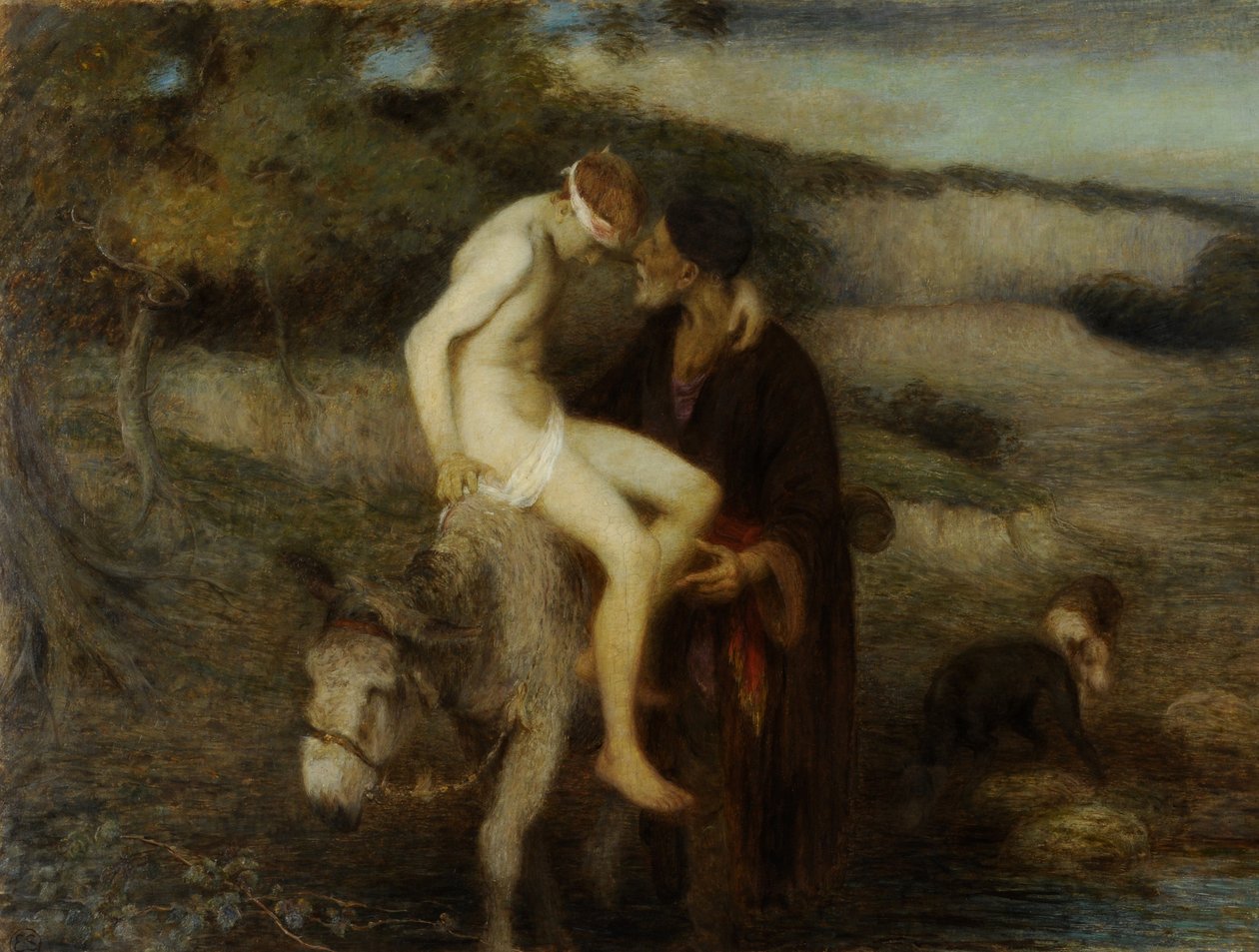 Dobry Samarytanin, ok. 1890 (olej na płótnie) autorstwa William Edward Stott