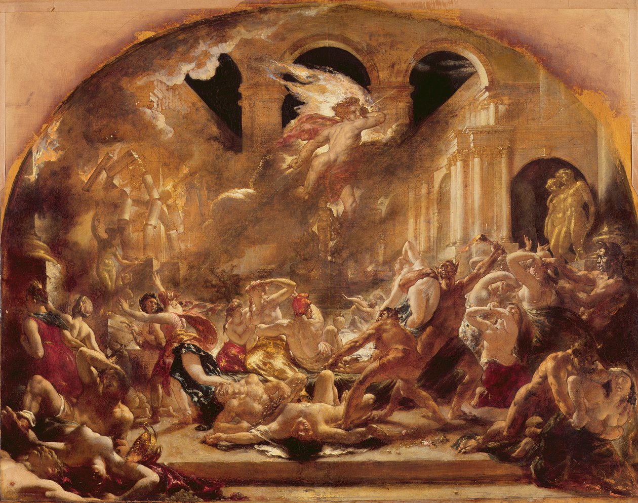 Niszczący anioł i demony zła przerywające orgie okrutnych i niepohamowanych (olej na płótnie) autorstwa William Etty