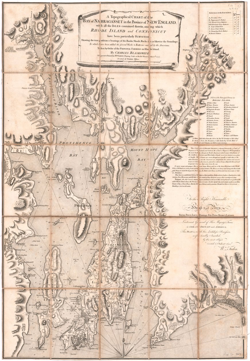 Mapa topograficzna Rhode Island autorstwa Blaskewitza autorstwa William Faden