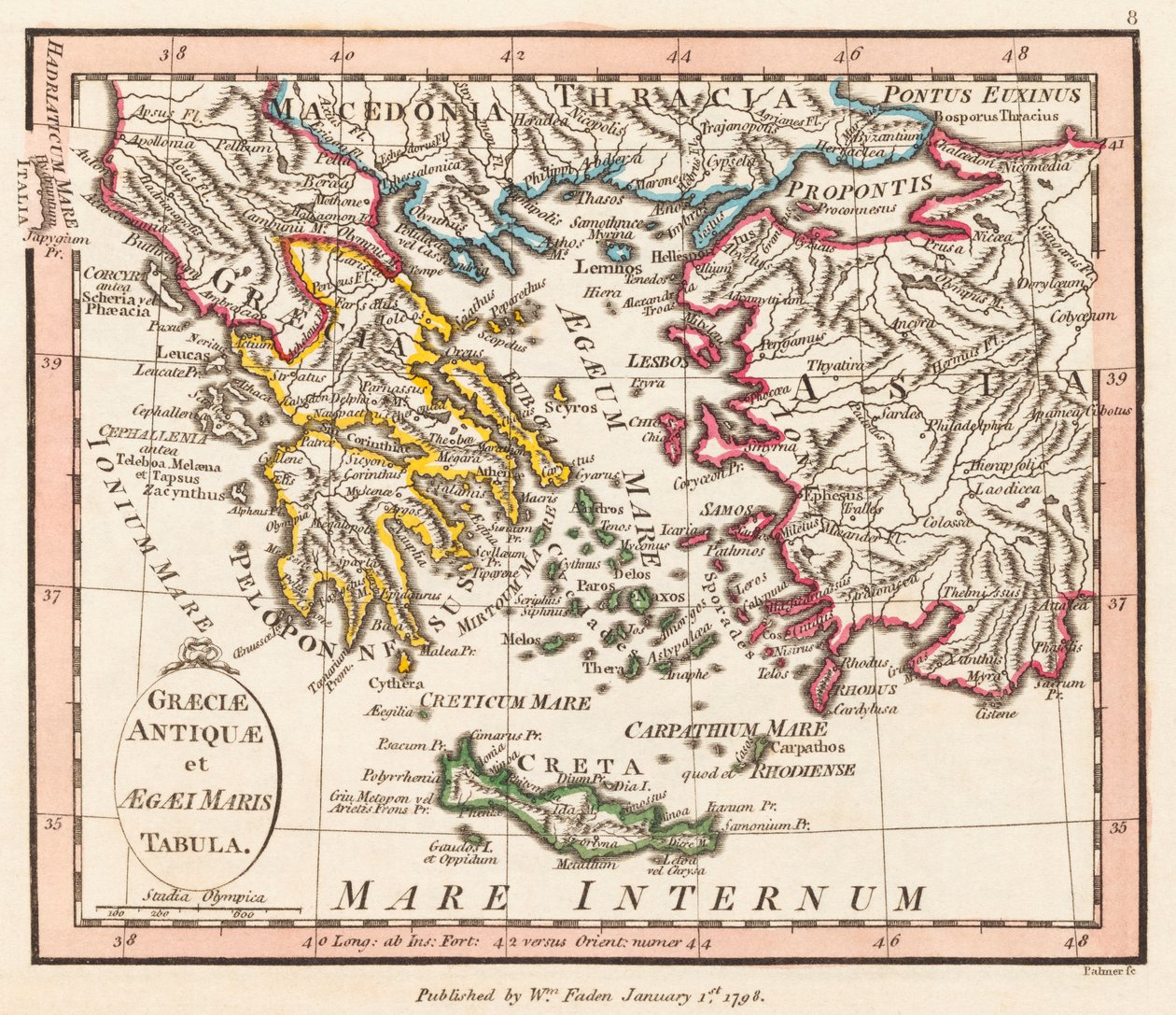 Starożytna Grecja. Morze Egejskie. Azja Miniejsza. Mapa. autorstwa William Faden