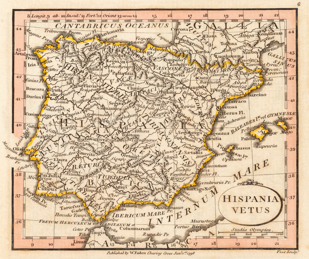 Starożytna Hiszpania i Portugalia. Mapa. autorstwa William Faden