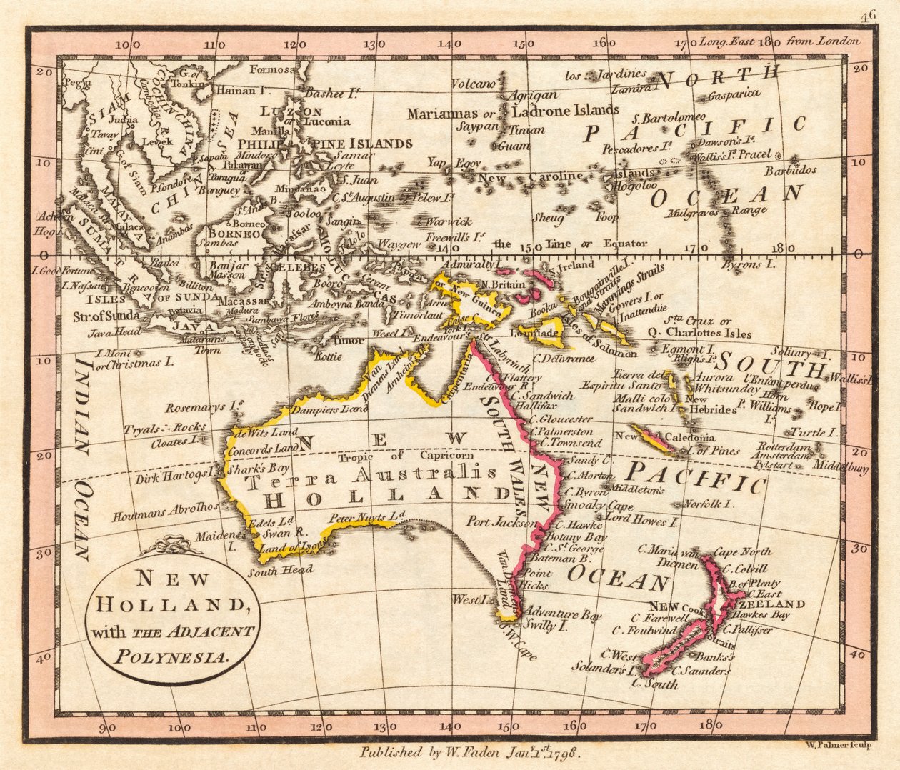 Australia i Nowa Zelandia. Nowa Holandia. Mapa. autorstwa William Faden