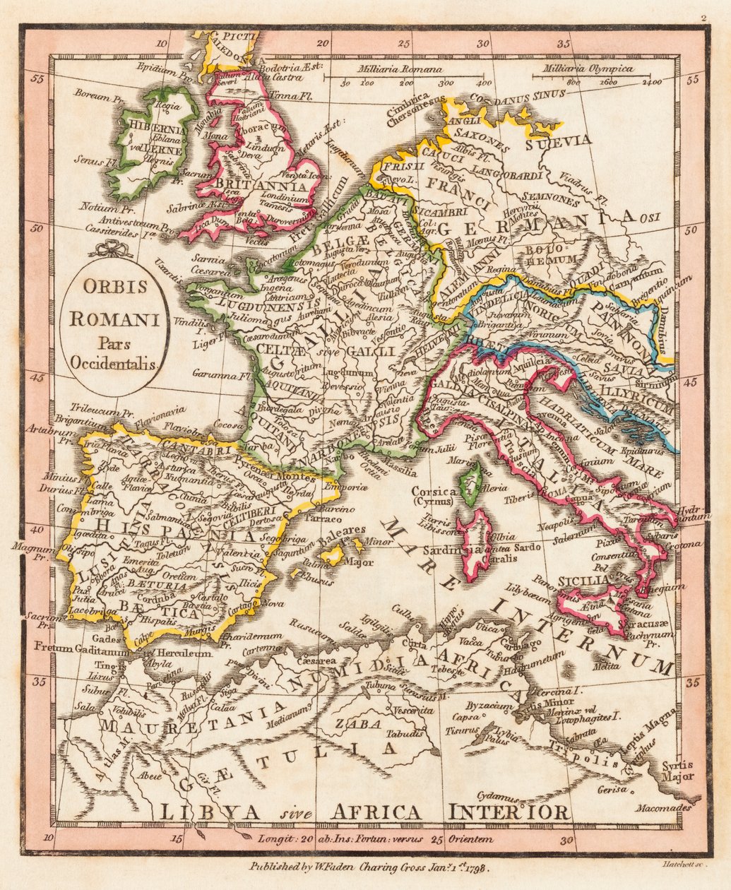 Zachodnia część Cesarstwa Rzymskiego. Mapa. autorstwa William Faden