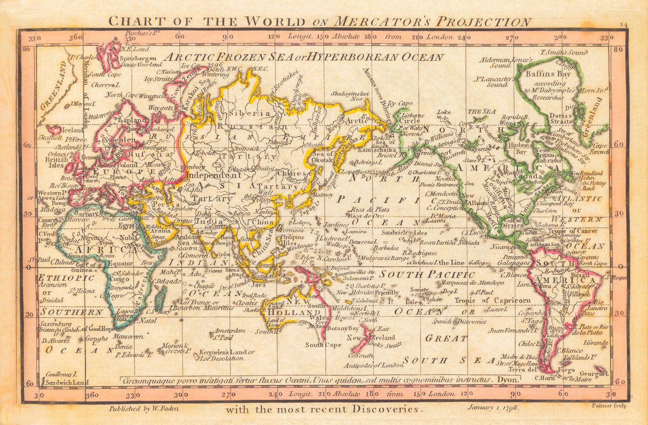 Mapa świata autorstwa William Faden