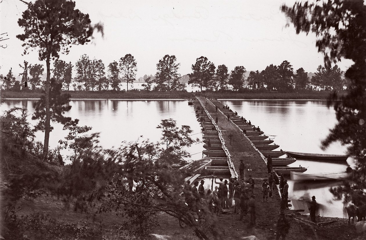 Most pontonowy na rzece James, ca. 1864. autorstwa William Frank Browne