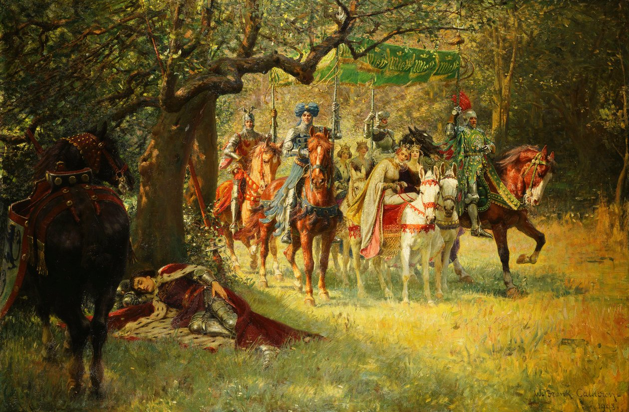 Jak cztery królowe znalazły śpiącego sir Lancelota? autorstwa William Frank Calderon