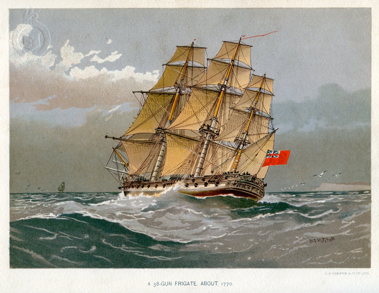 Fregata z armatą Royal Navy 38, c1770 c1890-c1893 autorstwa William Frederick Mitchell