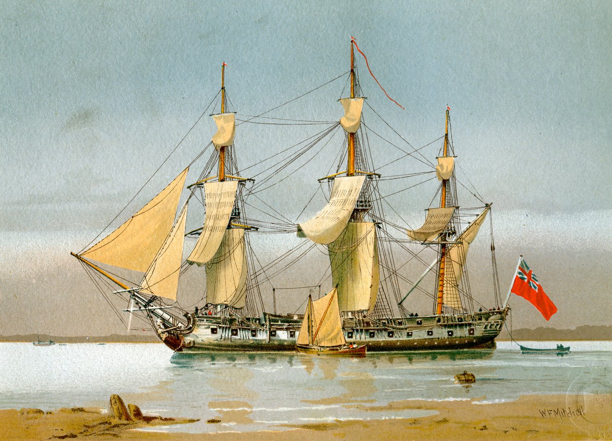 42-działowa fregata Royal Navy, c1780, c1890-c1893. autorstwa William Frederick Mitchell