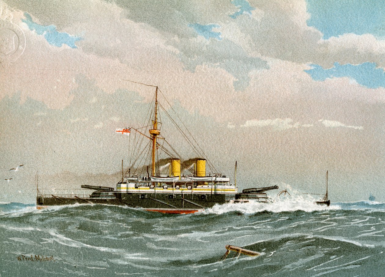 HMS Rodney, pancernik Royal Navy 1. klasy, c1890-c1893 autorstwa William Frederick Mitchell