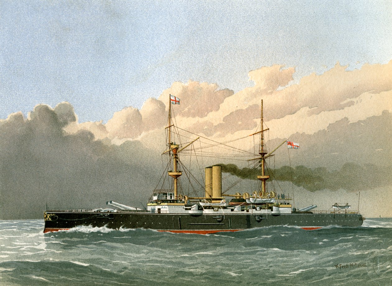 HMS Royal Sovereign, pancernik pierwszej klasy Royal Navy, c1890-c1893. autorstwa William Frederick Mitchell