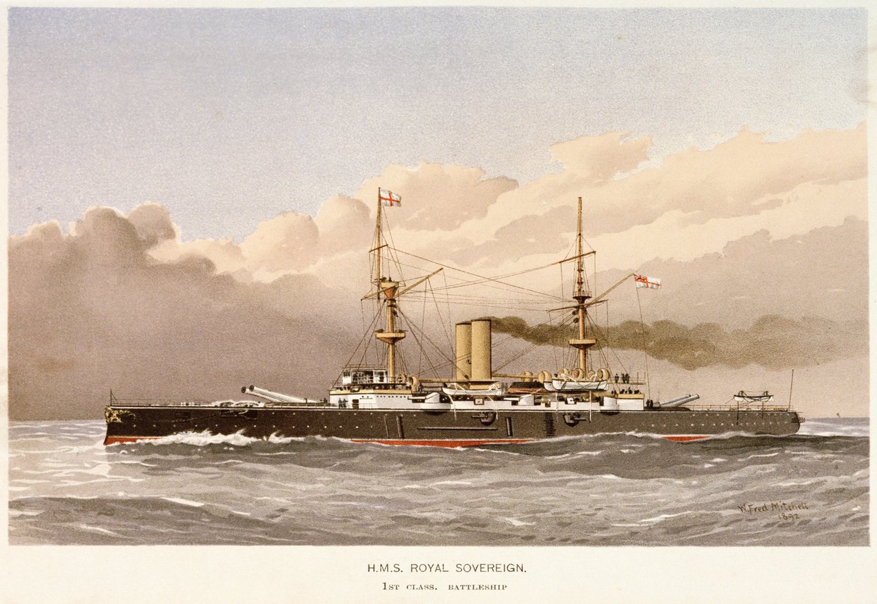 Pancernik HMS "Royal Sovereign autorstwa William Frederick Mitchell
