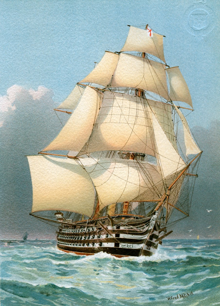 HMS Victoria, okręt wojenny z armatą Royal Navy 121, c1859, c1890-c1893. autorstwa William Frederick Mitchell