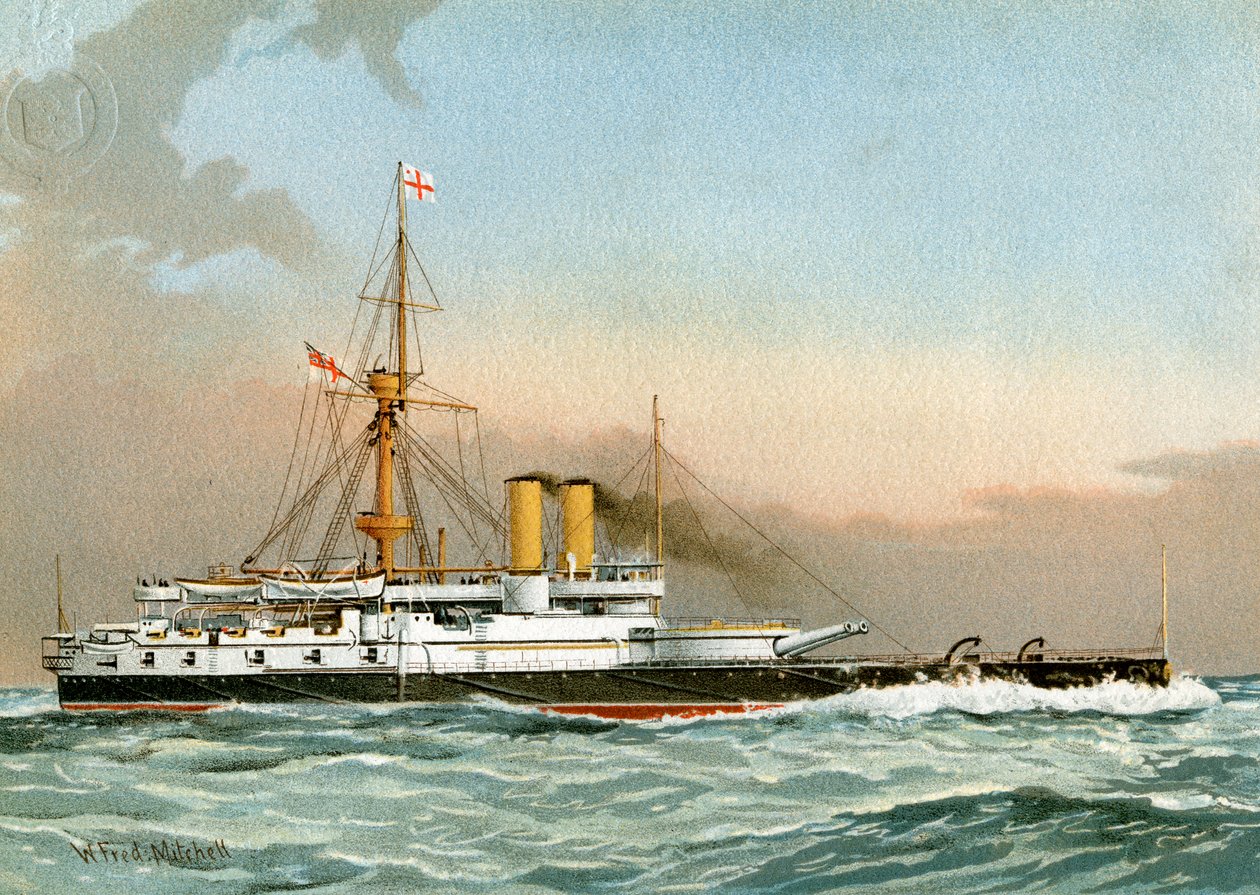 HMS Victoria, pancernik pierwszej klasy Royal Navy, c1890-c1893. autorstwa William Frederick Mitchell