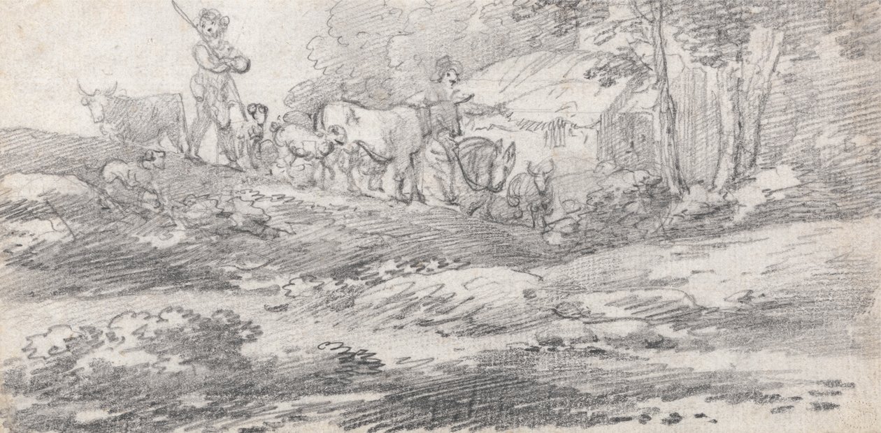 Krajobraz z postaciami i bydłem autorstwa William Frederick Wells