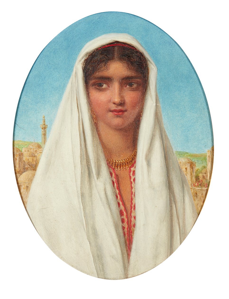 Portret arabskiej dziewczyny (olej na panelu) autorstwa William Gale