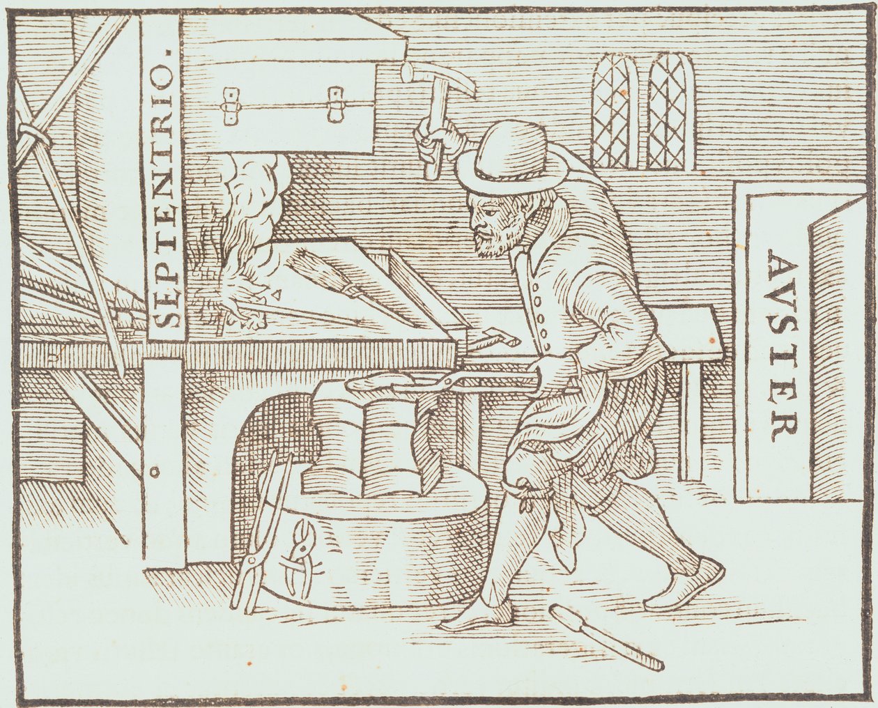 Wykuwanie magnesu, z De Magnete Williama Gilberta autorstwa William Gilbert