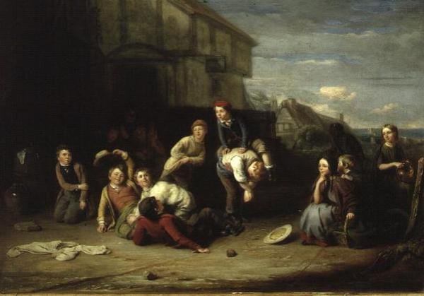 Leap-frog, ok.1852 (olej na panelu) autorstwa William Gill