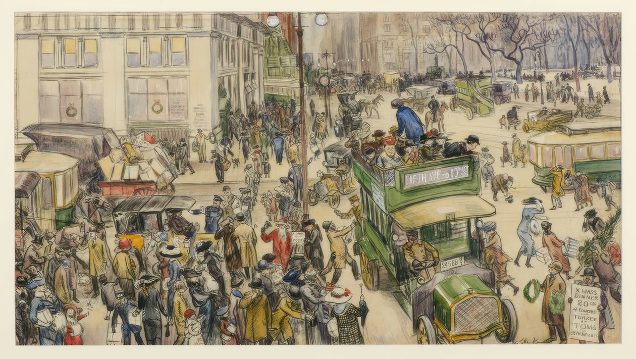 Świąteczni kupujący, Madison Square autorstwa William Glackens