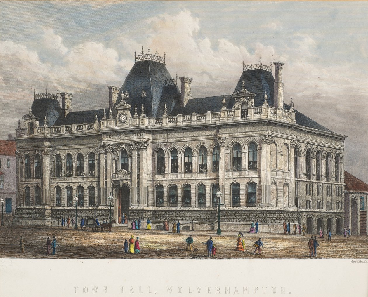 Rotušė, Vulverhamptonas, apie 1871 m. poli autorstwa William Greatbach