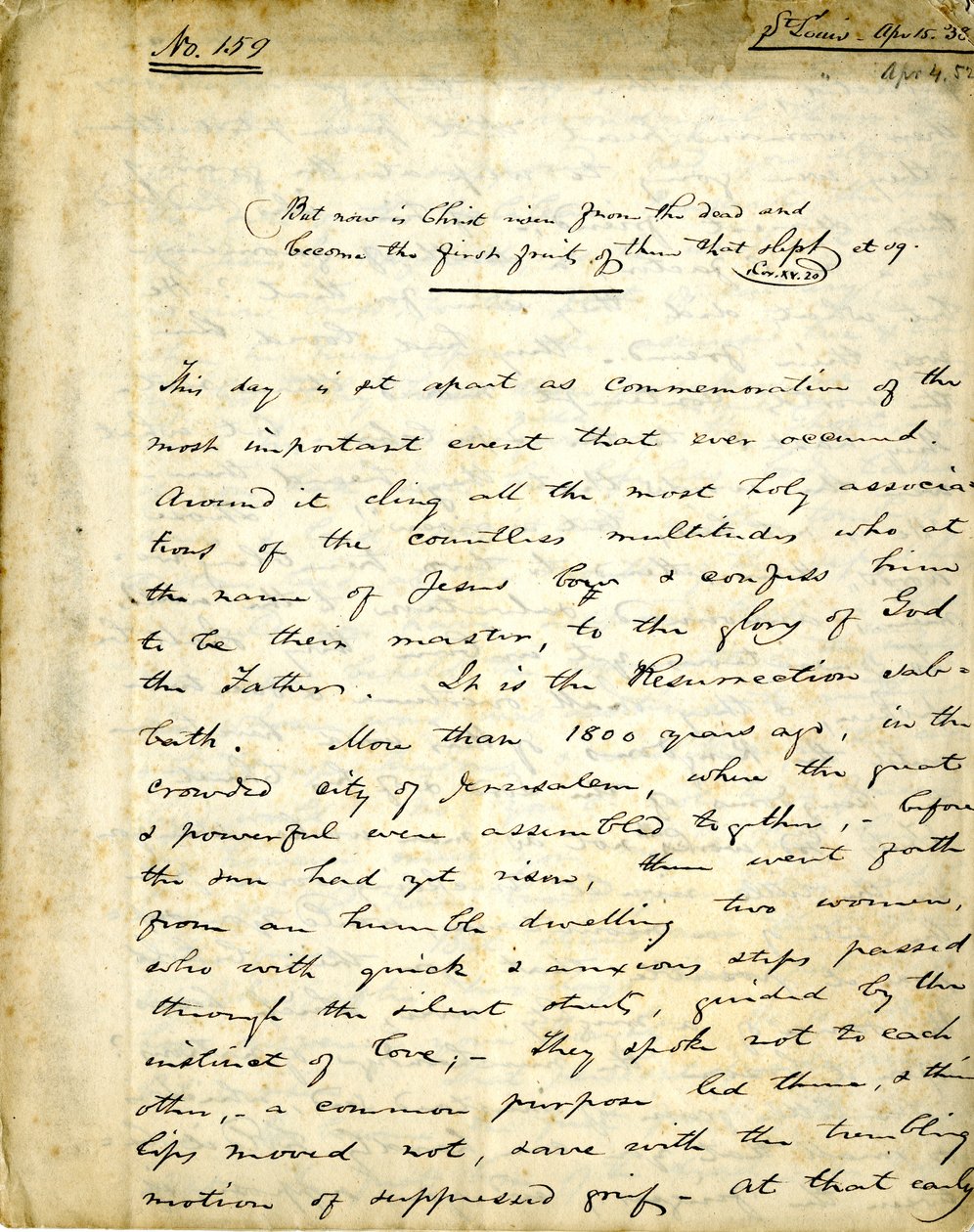 Rękopis kazania nr 159 Williama Greenleafa Eliota, 15 kwietnia 1838 r. autorstwa William Greenleaf Eliot