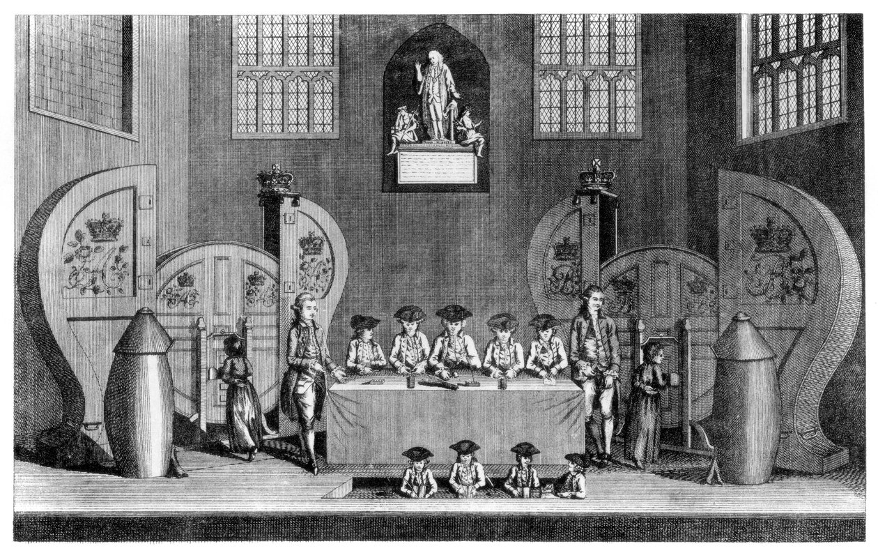 Rysowanie loterii państwowej w Guildhall, City of London, 1763 1886. autorstwa William Griggs