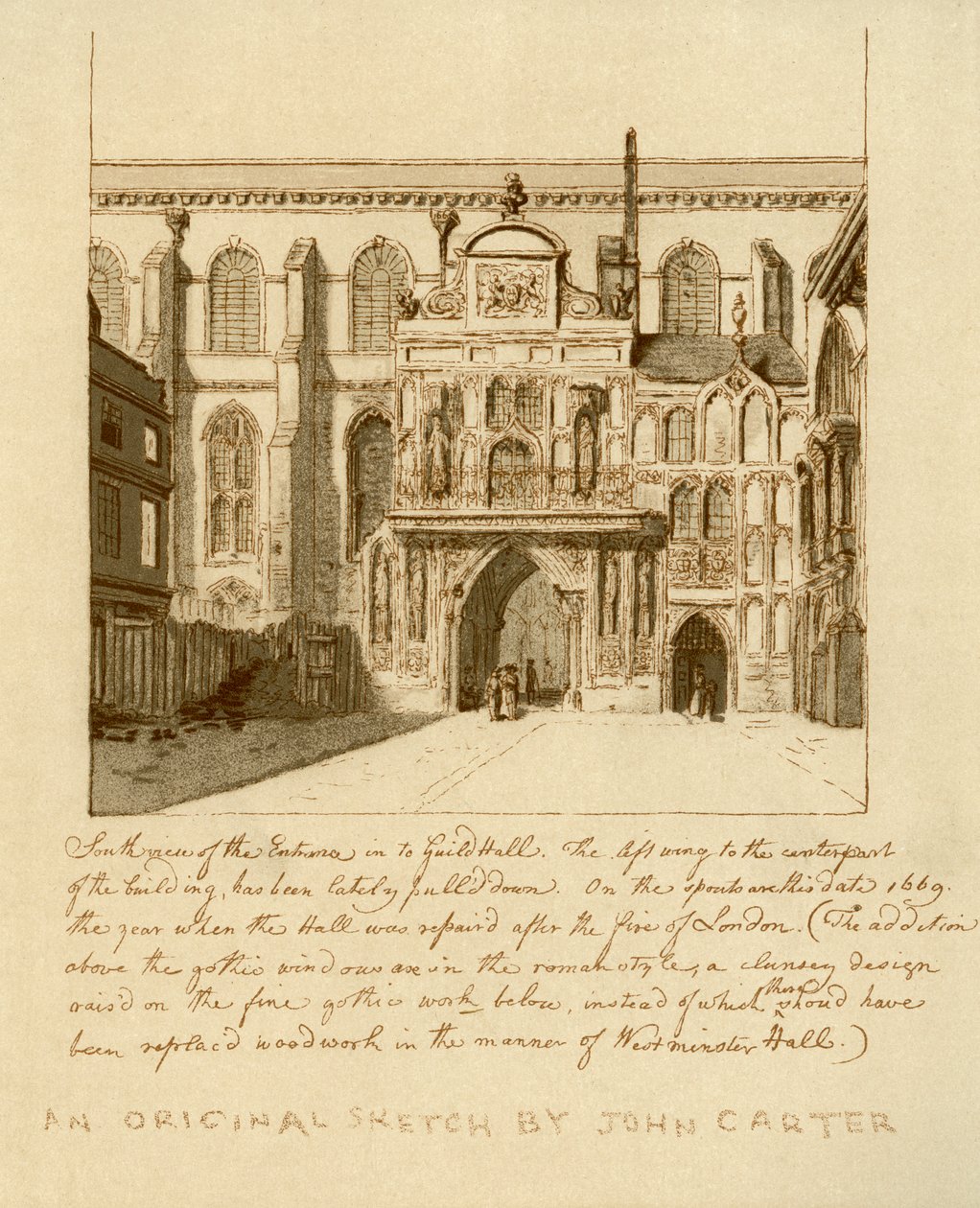 Widok południowy na wejście do Guildhall, City of London, XVIII wiek 1886. autorstwa William Griggs