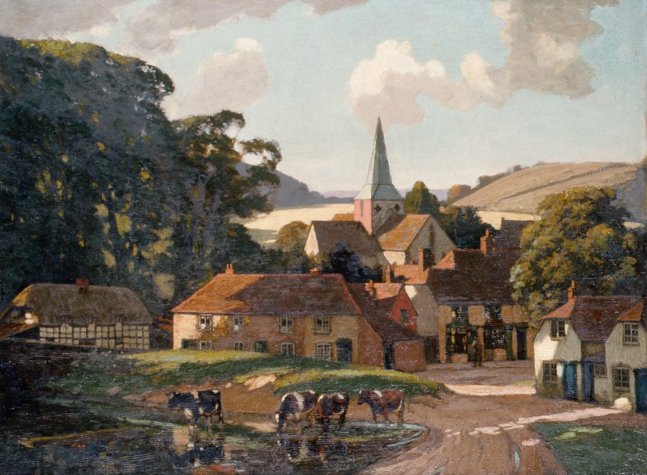 Wioska Harting i staw (olej na płótnie) autorstwa William Gunning King