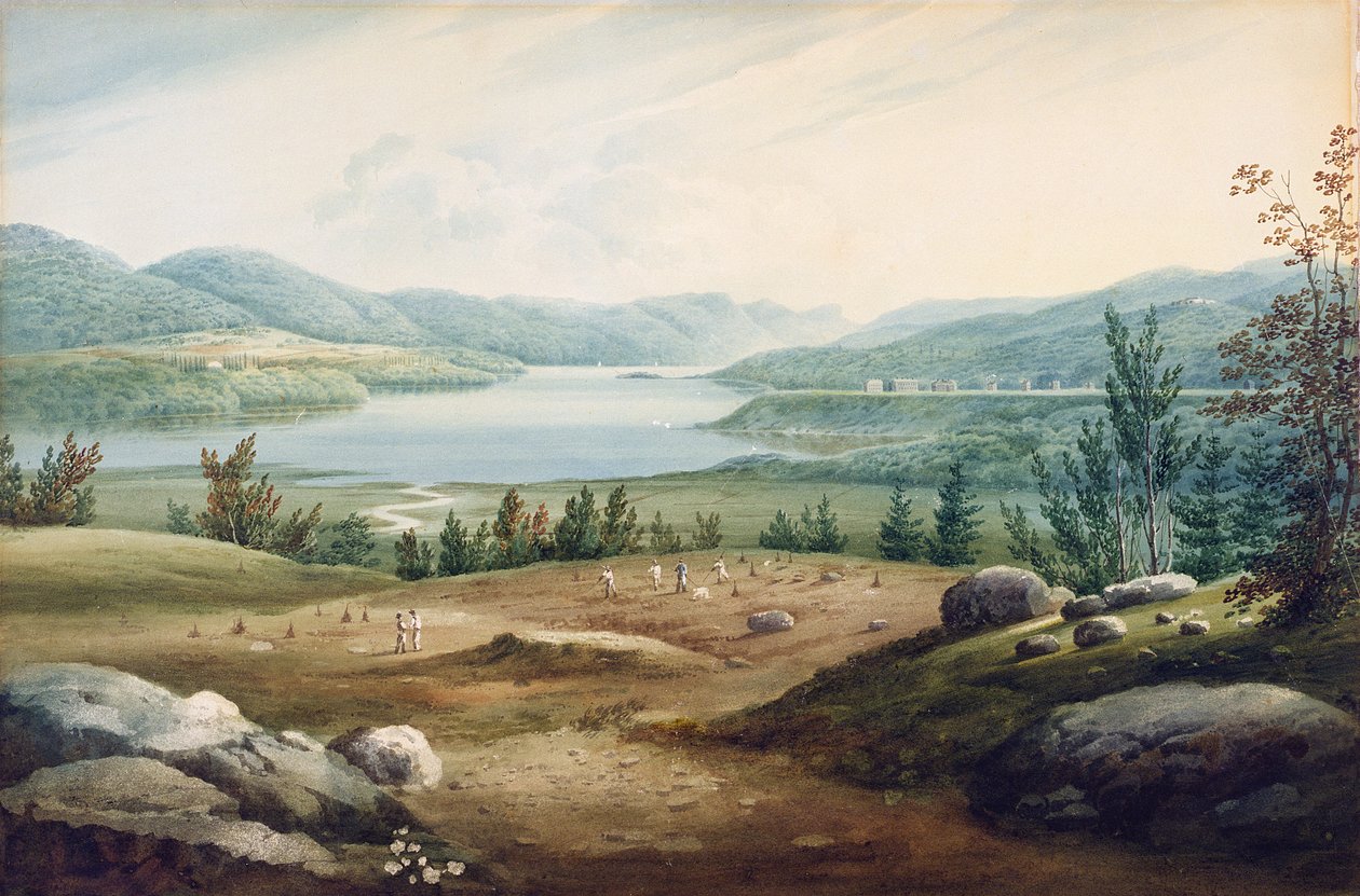 Rzeka Hudson w West Point, Nowy Jork, 1820 (wc na papierze, montaż na tekturze) autorstwa William Guy Wall