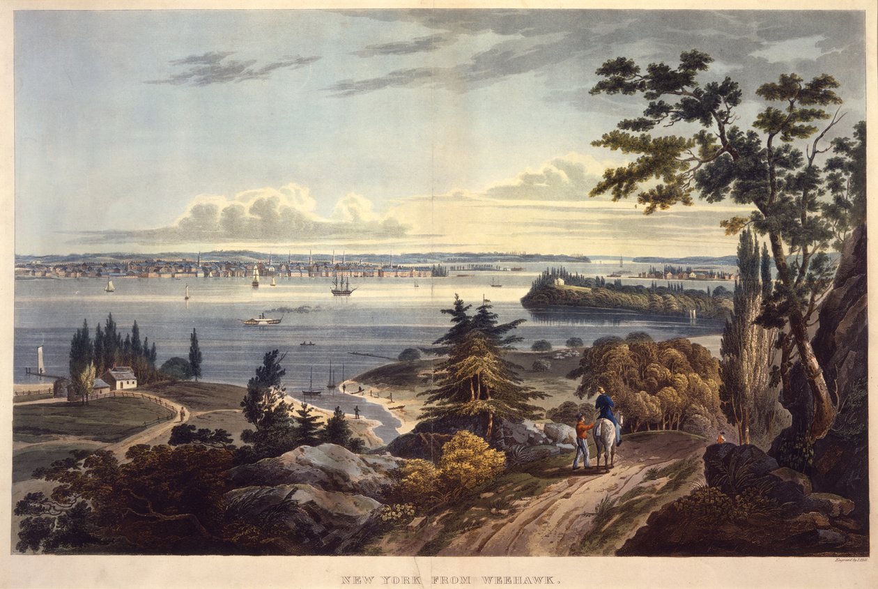 Nowy Jork z Weehawk [Weehawken], grawerowane przez Johna Hilla, bez daty (akwatinta) autorstwa William Guy Wall
