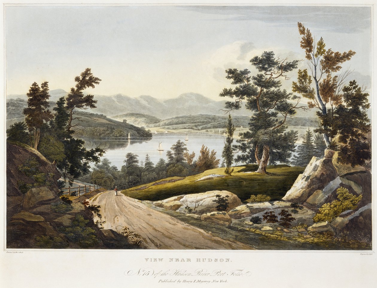 Widok koło Hudson, 1822 (akwatinta na papierze z ręcznym kolorowaniem) autorstwa William Guy after Wall