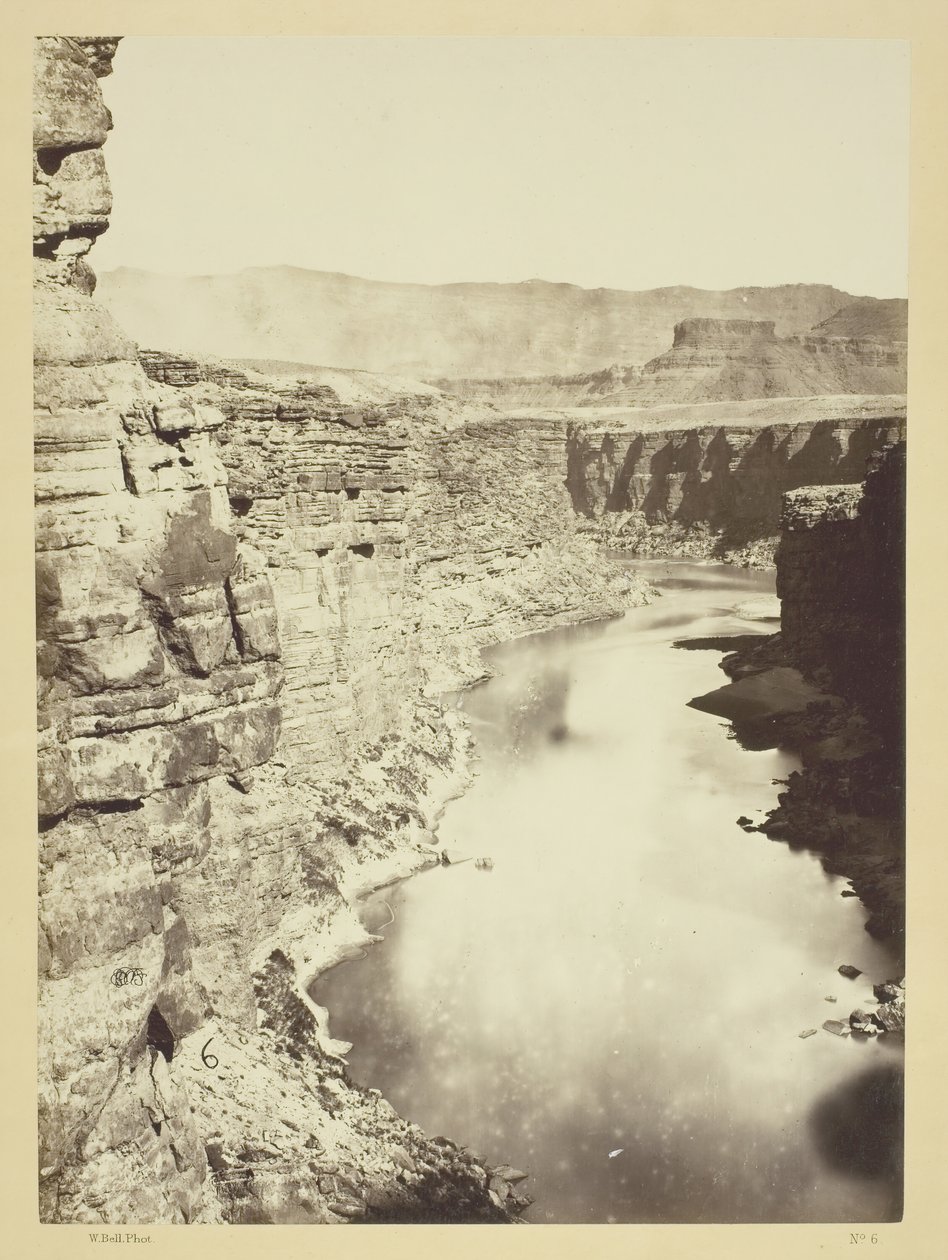 Grand Canon, rzeka Kolorado, w pobliżu Paria Creek, patrząc na zachód, 1872. autorstwa William H. Bell