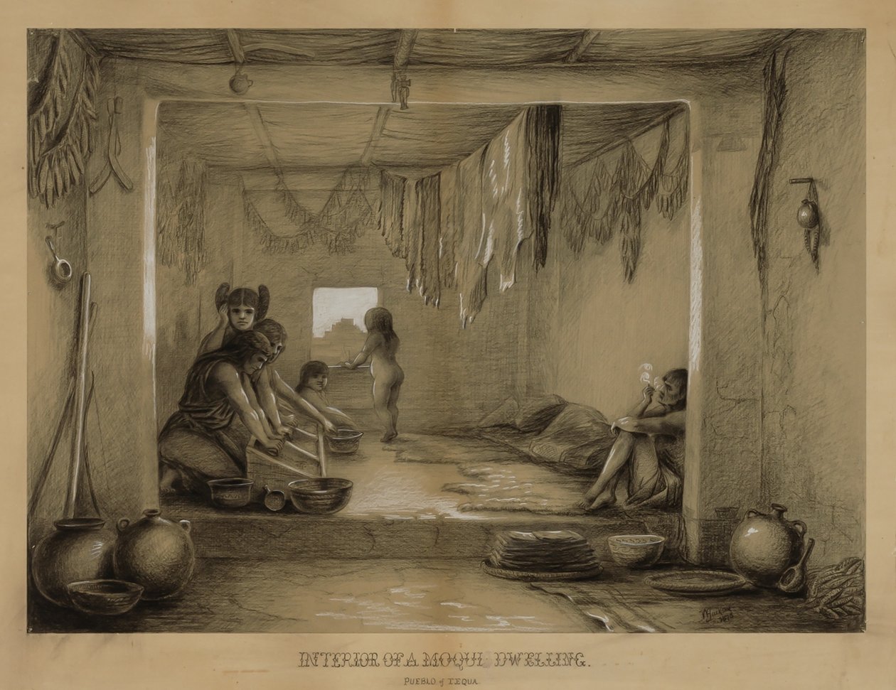 Wnętrze domu Hopi autorstwa William H. Jackson