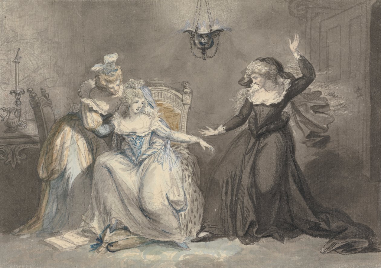 Dramatyczna scena z trzema kobietami we wnętrzu autorstwa William Hamilton