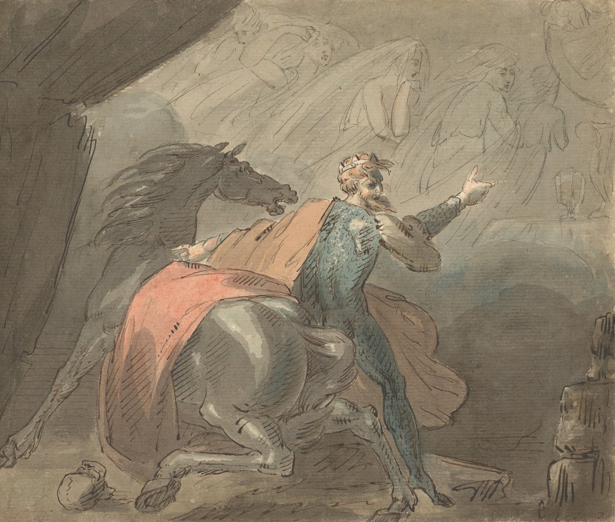 Król i koń z upiornymi kobietami, 1770-80. autorstwa William Hamilton