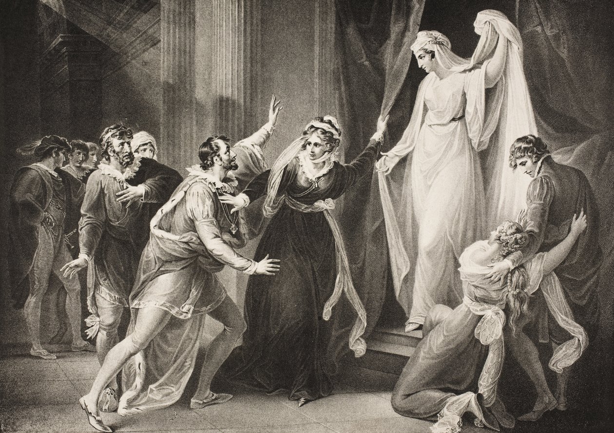 Kaplica w domu Pauliny, akt V, scena III, z „Opowieści zimowej”, z The Boydell Shakespeare Gallery, wydana pod koniec XIX wieku autorstwa William Hamilton